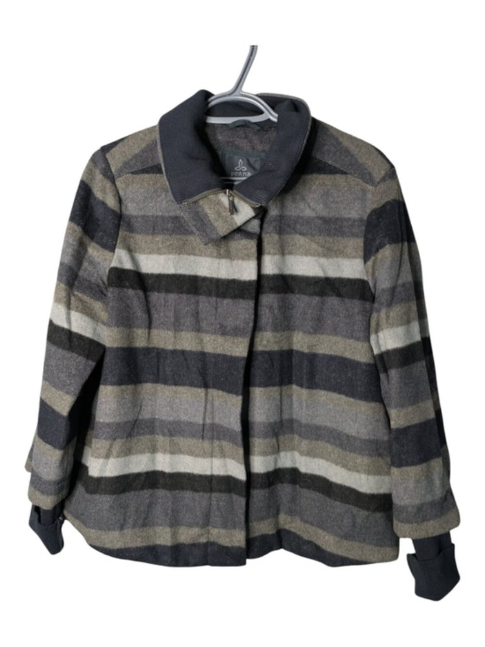 prAna Women's Lily Jacket Blue Gray Stripe Wool Blend Size Medium